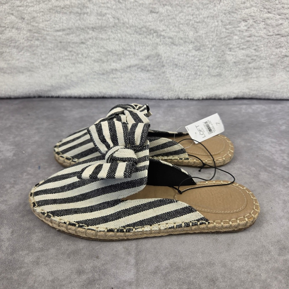 Loft Outlet Striped Espadrille Slide Sandals Black White Size 7 Woven Flats